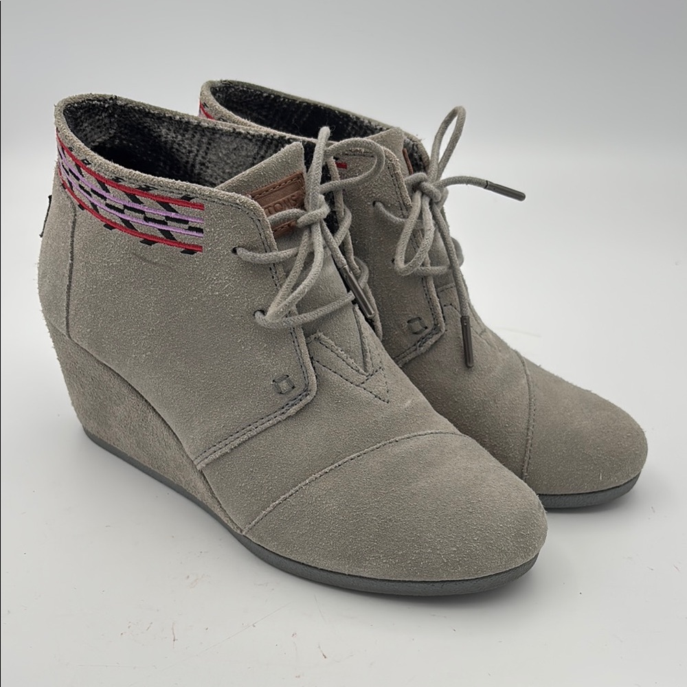 TOMS Kala Lace Up Wedge Ankle Boots‎ Size 8-1/2